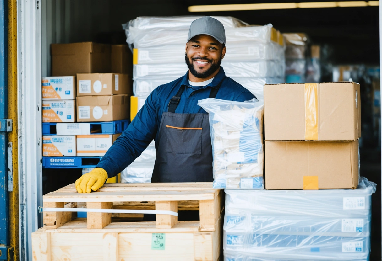 Small business owner loading inventory into a tidy storage container, demonstrating efficient resource management