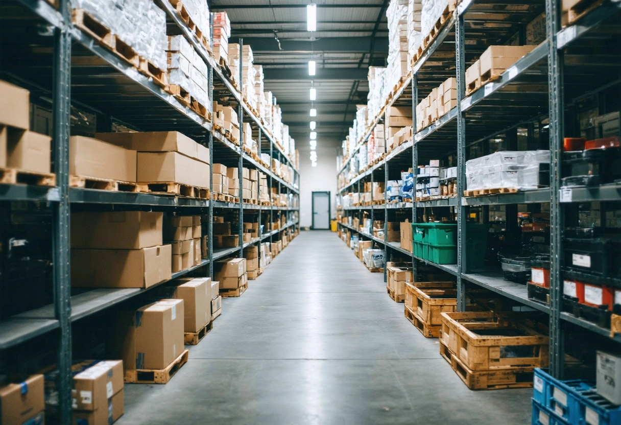 Storage container with sturdy shelving, heavy boxes below, clear path, and maximized vertical space