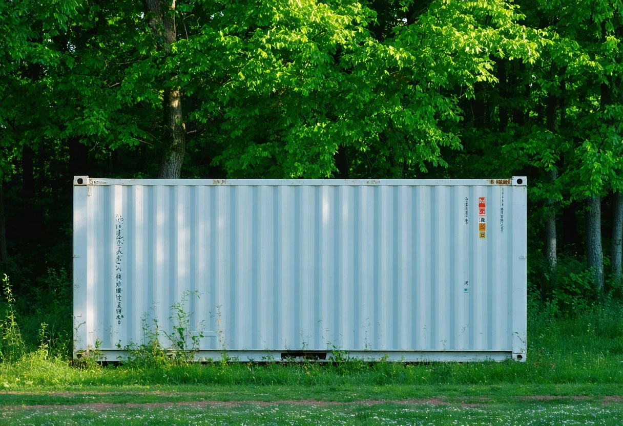 A storage container in a lush green setting, symbolizing a sustainable choice. The container is