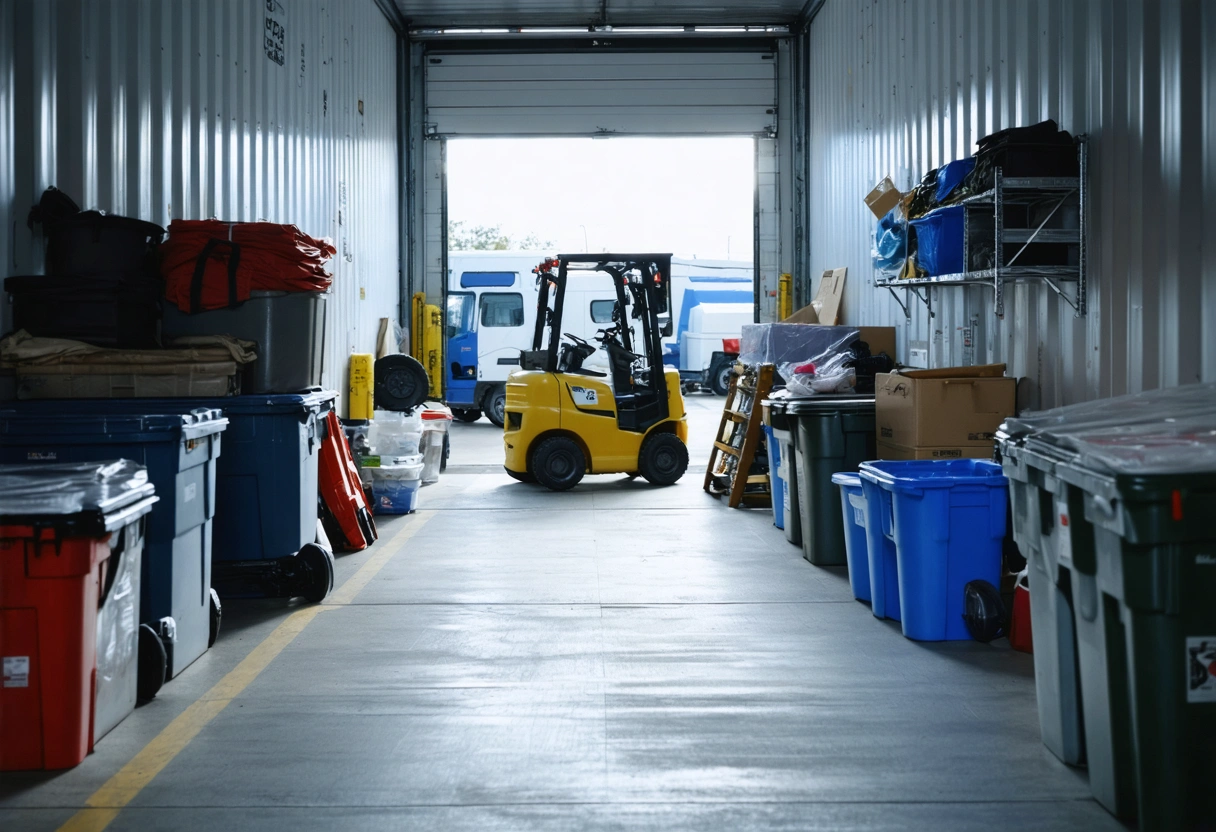Storage container interior with strategic item placement and clear path.