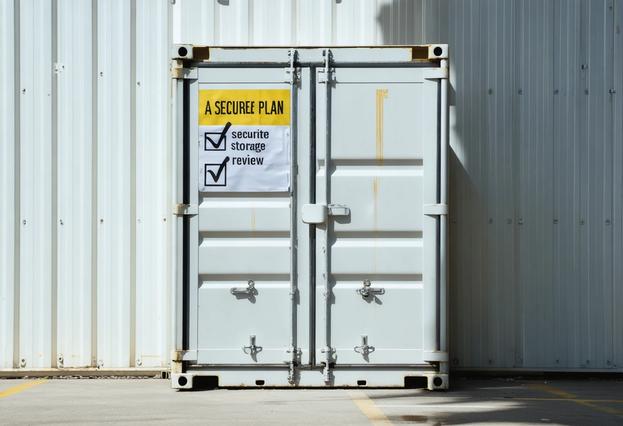Storage container with checklist overlay symbolizing security plan review