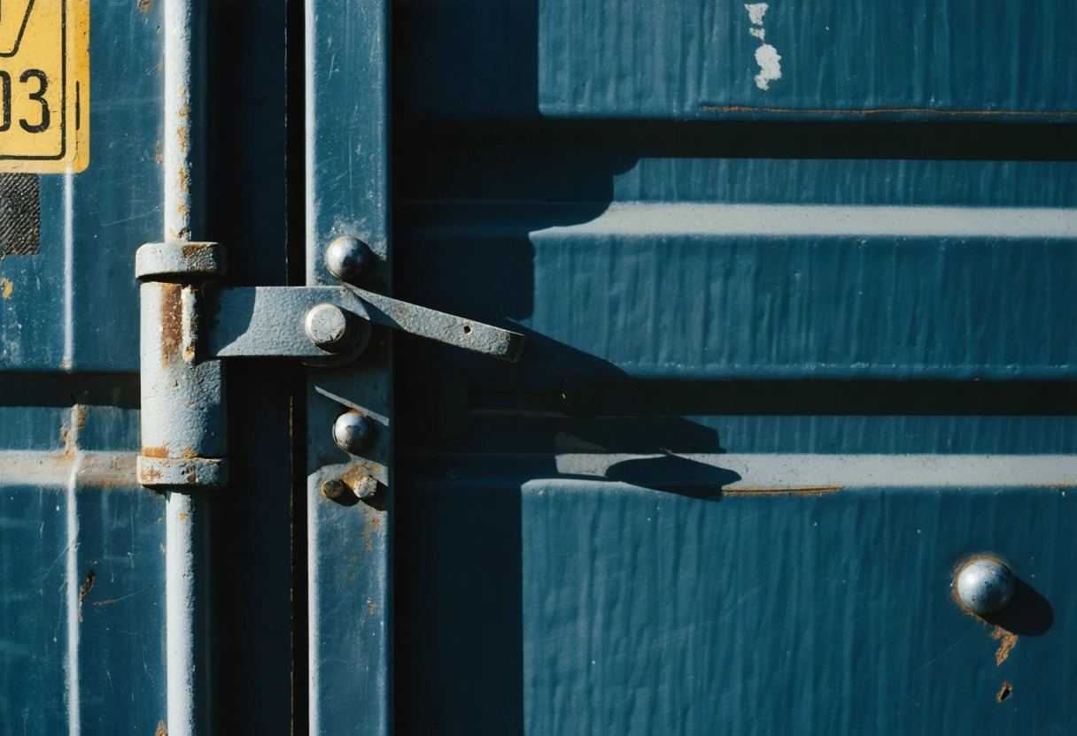 Reinforced storage container door with heavy-duty lock and secure fence