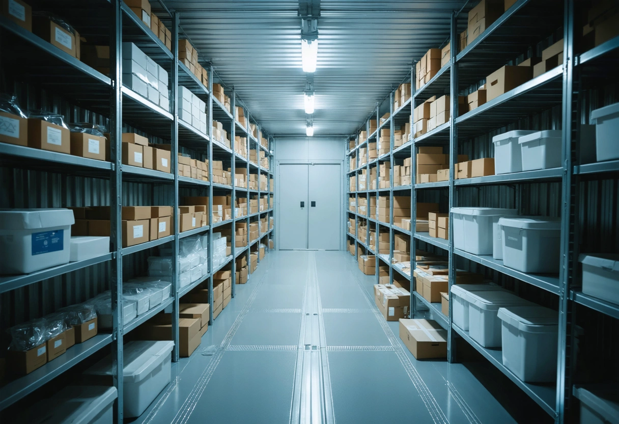 Climate-controlled storage with desiccants, cool and dry environment