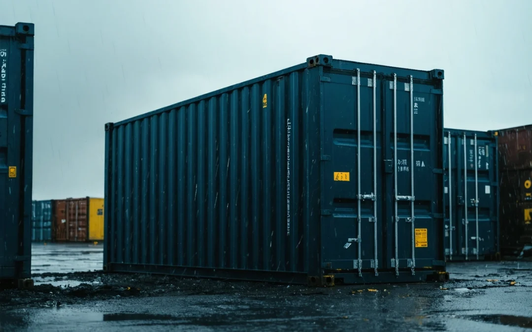 Industrial storage container amidst stormy weather, highlighting protection and resilience in business continuity.