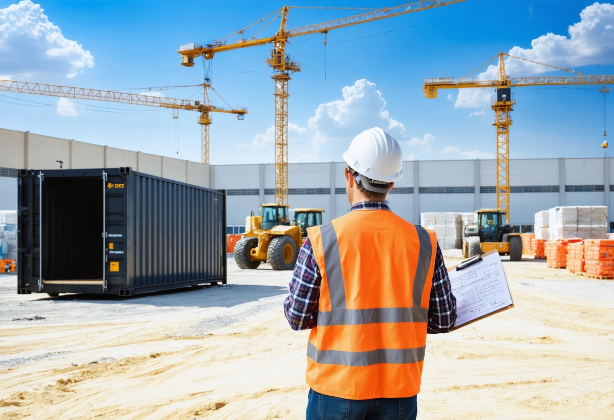 Supervisor observing logistics around a central storage container on-site